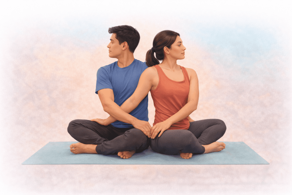 Seated Twist Partner Pose (For Digestion and Spine)
