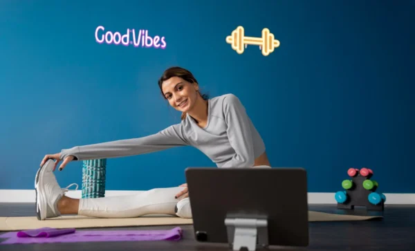 woman doing light exercise at home