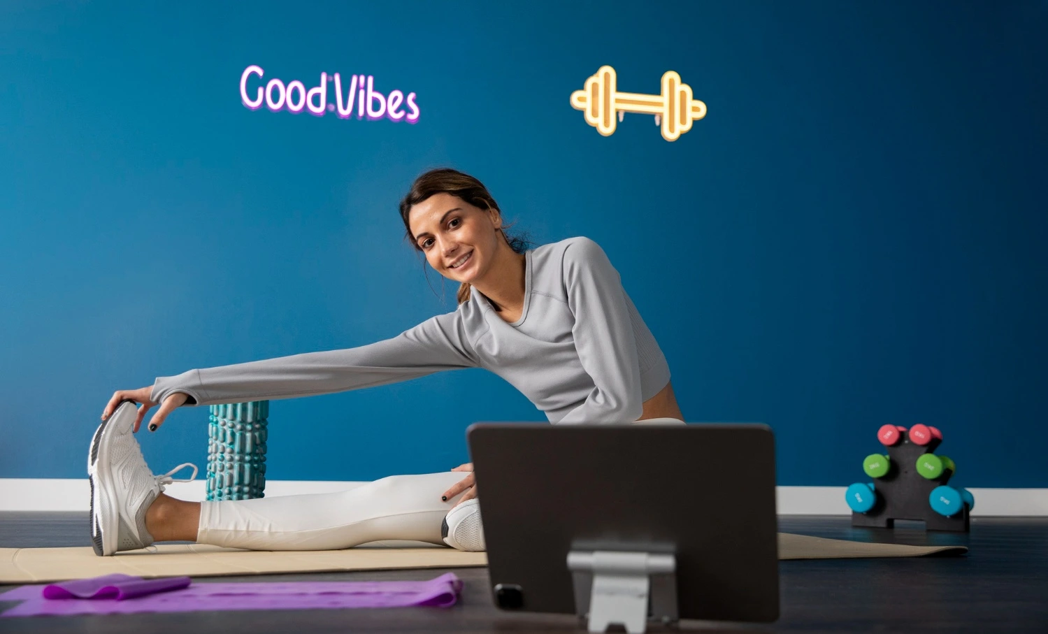 woman doing light exercise at home